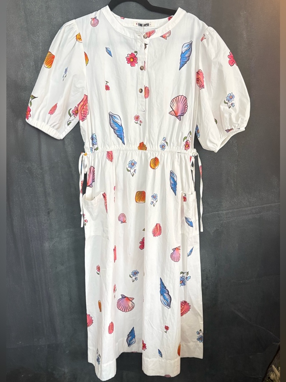 Ciao Lucia! Beatriz Dress Shell Print Cotton Midi NWT Puff Sleeve Size Large - Picture 5 of 9